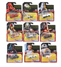 Assortment Bundle of 9 Character Cars Featuring Star Wars Hot Wheels Kylo Ren Rey Darth Vader Sith Trooper BB-8 Poe Dameron Rey Jet Tropoper and Th...