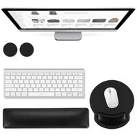 AtailorBird 4pcs Mouse Pad Set PU Leather Wrist Support Comfortable Keyboard Wrist Rest Durable 2 Pcs PU&Cork Coasters f