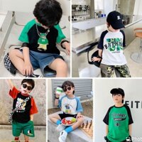 ATBT65-[Tom&Nau Kids] Áo thun tay raplan phối màu cực kool siêu dễ thương cho bé trai - Size 9-45Kg