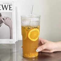 ATI 🍹Ly CỐC thủy tinh có nắp kèm ống hút phiên bản mờ sần siêu yêu , siêu sang