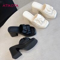 Atikota Dép Cao Gót Mũi Vuông Hở Ngón Thoải Mái Thời Trang Cho Nữ