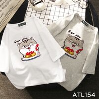 ATL154 Có size 7XL Áo thun unisex tay lỡ hình mèo ami ăn xúc xích