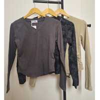 [AT.QC] Áo Thun Croptop Tay Dài Cổ Tròn Dáng Ôm Body