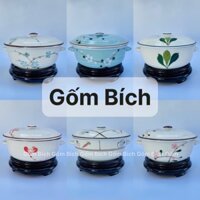 Âu Cơm Sứ Có Nắp, Thố Sứ Gốm Sứ Bát Tràng Men Kem Vẽ Hoa Hàng Cao Cấp Nhiều Mẫu - Gốm Bích