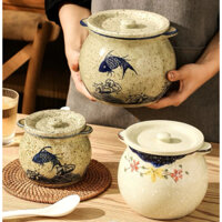 Âu Đựng Mỡ Kèm Thìa Sứ Cá men tiêu-Hũ đựng Gia Vị Kèm Thìa Sứ Phong Cách Cổ Điển-Sứ Chill