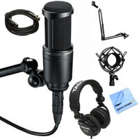 Audio-Technica Side Address Cardioid Condenser Studio Microphone (AT2020) with Microphone Suspension Arm Stand, Metal Microphone Shock Mount, Micro...