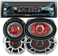 Audiotek Single Din Digital Car Media Receiver with Bluetooth / USB / FM / MP3 + Soundxtreme 6" in 3-Way 350 Watts and 6x9 4-Way 520 Watts Coax...