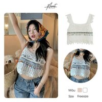 [Augustcloth] Áo 2 dây bản to len móc đính hạt cườm