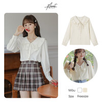 [Augustcloth] Áo sơ mi tay phồng dài cổ bèo mặc kèm gile