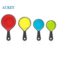 Aukey Di Động Bền Nướng Nấu Dụng Cụ Đo Cốc Thìa Kính Thiên Văn Cốc Ốp Uống Nồi Nhà Bếp Dụng Cụ Làm Kem Thanh Bánh gấp Gọn Nhiều Màu 4 Cái/bộ Silicone