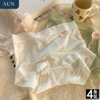 Aun7a Kháng Khuẩn Nguyên Chất Cotton Đáy Quần Lót Lụa Băng Siêu Mỏng Nữ Eo Cao Màu Trơn Micro Trong Suốt Quần Đùi 25.331