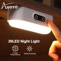 Auoyo 26LED Đèn ngủ Cảm biến chuyển động Đèn chiếu sáng gia đình Đèn LED từ tính có thể sạc lại USB Đèn bàn học làm mờ cảm ứng Đèn bàn học Bảo vệ mắt Đèn bàn đọc sách cho phòng Cabin đầu giường