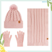 [Aus] 3 Cái / bộ Nữ Mùa Đông Ấm Áp Bộ Sang Trọng Bóng Dệt Kim Mũ Beanie Màu Trơn Kết Cấu Xoắn Khăn Lông Cừu Lót Găng Tay Bộ Mũ Lót Nhiệt
