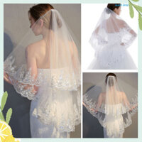 [Aus] Khăn che mặt cô dâu ren hai lớp dành cho nữ có lược chống trượt Sequins Edge Tulle Veil Phụ kiện tóc cô dâu