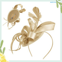 [Aus] Mũ làm tóc Hoop Fascinator có kẹp tóc Dây thun giả lông ruy băng trang trí vải Satin nữ Băng đô phụ kiện dự tiệc