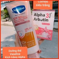 (Auth) Combo dưỡng trắng da Vaseline 50X và viên kích trắng Alpha Arbutin