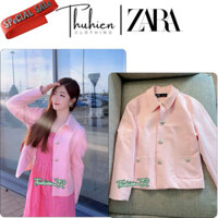 (AUTH SẴN XS)Áo vest ZARA 2377/888/620 màu hồng baby cúc hoạ tiết trắng cổ đức( kèm ảnh thật)