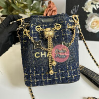 [AUTH] Túi Bucket Chà Neo Vải Dạ Tweed Xanh Navy 2023 - Custom