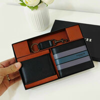 (Authentic) Combo Ví Nam Coach Men’s Kèm Móc Khóa Blue Strip