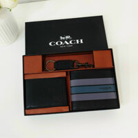 (Authentic) Combo Ví Nam Coach Men’s Kèm Móc Khóa Blue Strip