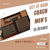 (Authentic) Mua 1 được 3 - Set Ví Nam COACH Men’s Kèm Móc Khóa Nâu