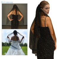 Autu Mạng che mặt màu đen với sequin lấp lánh Veil đám cưới cô dâu có lược Mạng che mặt tối