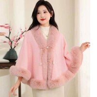 Autumn and Winter Thickened plus Velvet Cape and Shawl Buckle Gentle Fairy Artistic Warm for Cheongsam Big Fur Collar Outerwear Women's Coat Overcoat M92P