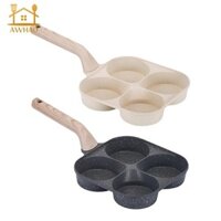 Awhao 4 Cốc Chia Trứng Trứng Trứng Omelet Chảo Hợp Kim Nhôm Mini Pancake Có Tay Cầm Bằng Gỗ Chảo Nấu Ăn Gia Đình Cho Trứng Thịt Ham