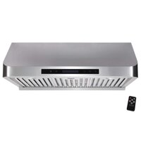 Awoco 36” Supreme 10” High Stainless Steel Under Cabinet Range Hood 4 Speeds, 8” Round Top Vent, 1000CFM 2 LED Lights, Remote Control & External Oi...