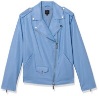A|X Armani Exchange Women's Relaxed Fit Eco Leather Motorcycle Jacket, Blue Zircon, XL