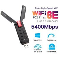 Ax5400 6E Bộ chuyển đổi USB dongle Tri ban nhạc 2.4G/5G/6GHz USB3.0 Wifi 6 Mạng ăng-ten Card cho máy tính xách tay Win10/11 lái xe miễn phí