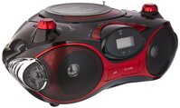 AXESS PB2704 Portable MP3/CD Boombox with AM/FM Stereo, USB, SD, MMC, AUX Inputs (Red)