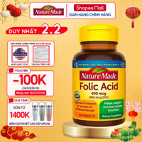 Axit Folic cho bà bầu Nature Made Folic Acid 400mcg giúp phòng chống dị tật thai nhi hộp 250 viên của Mỹ