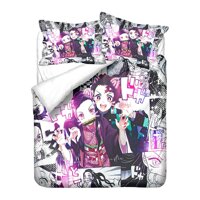 AZHM Anime Demon Slayer Bedding Full Size Japanese Kimetsu no Yaiba Bed Set 3pcs Bedroom Duvet Cover Set for Teens Boys Girls 1 Quilt Cover + 2 Pil...