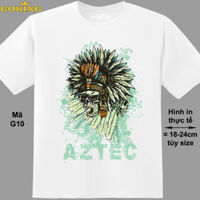 AZTEX SKULL, mã G10. Áo thun nam in hình đẹp. Áo phông nam thoát nhiệt Goking hàng hiệu cao cấp - Trắng, vải 100 cotton - 3XL