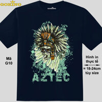 AZTEX SKULL, mã G10. Áo thun nam in hình đẹp. Áo phông nam thoát nhiệt Goking hàng hiệu cao cấp - Navy, vải thun lạnh - XS