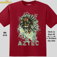 AZTEX SKULL, mã G10. Áo thun nam in hình đẹp. Áo phông nam thoát nhiệt Goking hàng hiệu cao cấp - Đô, vải thun lạnh - S