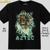 AZTEX SKULL, mã G10. Áo thun nam in hình đẹp. Áo phông nam thoát nhiệt Goking hàng hiệu cao cấp - Đen, vải thun lạnh - S