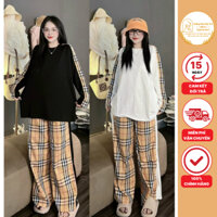 (B001) Bộ thu đông nữ BBR, áo thun form rộng mix quần dài ống suông