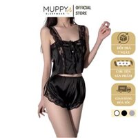 B01 Bộ Đồ Ngủ Lụa Đùi 2 Dây MUPPY Mặc Nhà Phối Ren Chất Lụa Mỏng Mát