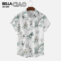 B04 Áo sơ mi nam nữ vài lụa mềm họa tiết LÁ XANH mang đi biển áo nhóm mềm mát thấm co giãn