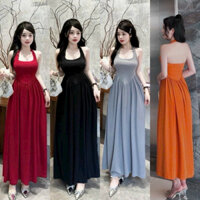 B05- Đầm Body Choàng Cổ Yếm (có khoen tăng giảm) - Chân Váy Xếp Ly Xoè Dài Maxi - Form Tôn dáng, thướt tha