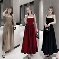 B07- Đầm 2 Dây Cúp Ngực (có mút) May Viền U - Phần Chân Váy Xếp Ly Xoè Dài Maxi - Sang Chảnh, Quyến Rũ