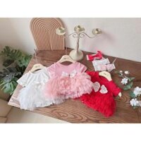 (B100) (2 kiểu)  Body áo liền quần thun tăm phối váy tutu kèm tuban cho bé (3-12kg). Gợi ý body sơ sinh đầy tháng, đi ti