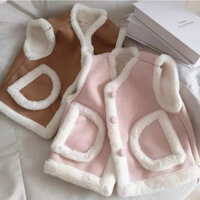 (B122) Áo Khoác Da Lộn Viền Lông Lót Lông Dày Nút Bọc Túi Bán Nguyệt Dễ Thương Sang Chảnh Cho Bé ❤️