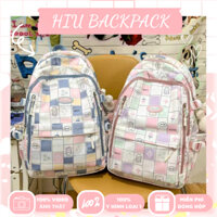 [B1244 - HIU BACKPACK] Balo nữ đi học vải dù balo caro thỏ dễ thương đi học cấp 2 cấp 3 kèm móc khóa và ghim cài