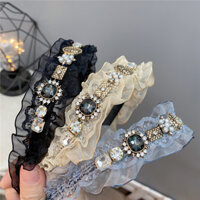 B136-3 Băng đô viền ren hoa hồng siêu tiên, phụ kiện tóc sang trọng nhẹ, băng đô đính đá rhinestone