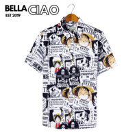 B15 Áo sơ mi nam nữ vài lụa mềm họa tiết ONE PIECE đẹp đi biển áo nhóm co giãn thấm hút cực mát