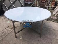 B19 - Bàn tròn inox 1m5 chân rời, đường kính 1.5m dày 1ly inox 304