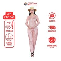 [B25] - Đồ bộ Pijama nữ tay dài, nền hồng phối hoạ tiết đẹp, chất liệu lụa xước cao cấp